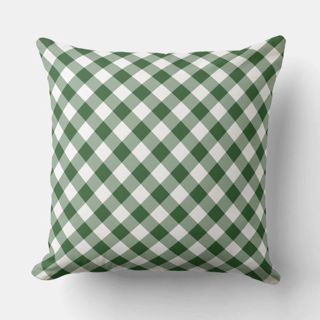 Diagonaal Groen en Wit Gingham Gingham Gecontrolee Buitenkussen (Voorkant)