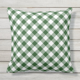Diagonaal Groen en Wit Gingham Gingham Gecontrolee Buitenkussen