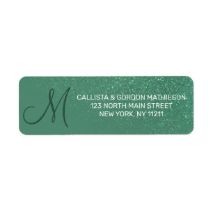 Diagonaal groen glittergradiënt monogram zeemeermi etiket