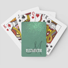 Diagonaal groen glittergradiënt monogram zeemeermi pokerkaarten