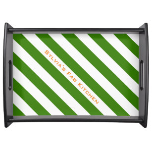 Diagonaal Groene Stripes Aangepaste kleur en tekst Dienblad