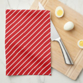 Diagonaal instripes - diep rood en wit theedoek (Quarter Fold)