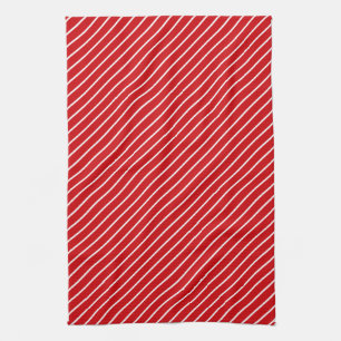 Diagonaal instripes - diep rood en wit theedoek