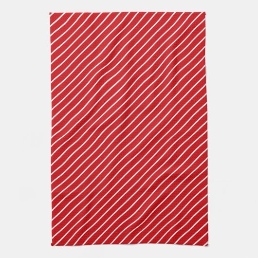 Diagonaal instripes - diep rood en wit theedoek (Verticaal)