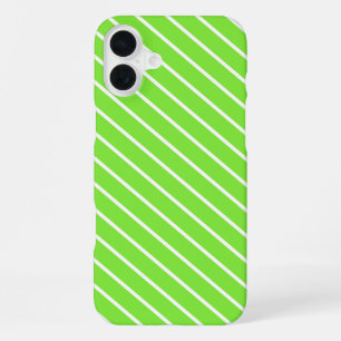 Diagonaal-instripes - kalkgroen en wit iPhone 16 plus hoesje