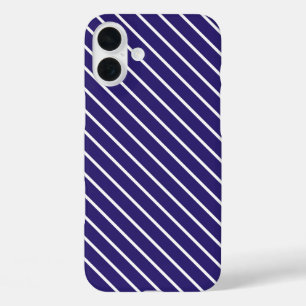Diagonaal-instripes - marinesurk en wit iPhone 16 plus hoesje