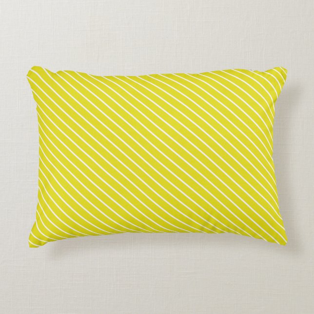 Diagonaal-instripes - mosterdgeel en wit decoratief kussen (Voorkant)
