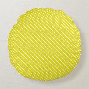 Diagonaal-instripes - mosterdgeel en wit rond kussen