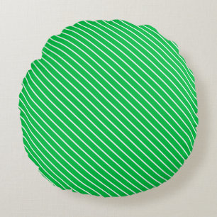 Diagonaal instripes - smaragdgroen en wit rond kussen