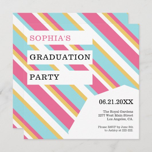 Diagonaal Kleurrijk Strepen Afstuderen Kaart (Voorkant / Achterkant)