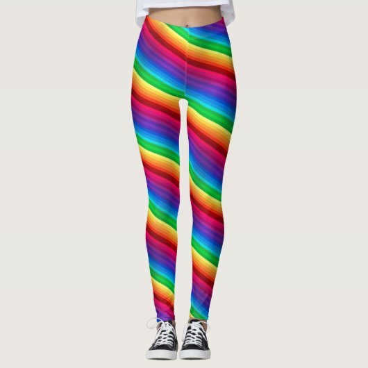 Diagonaal kleurrijke regenboogstrips Leggings (Voorkant)