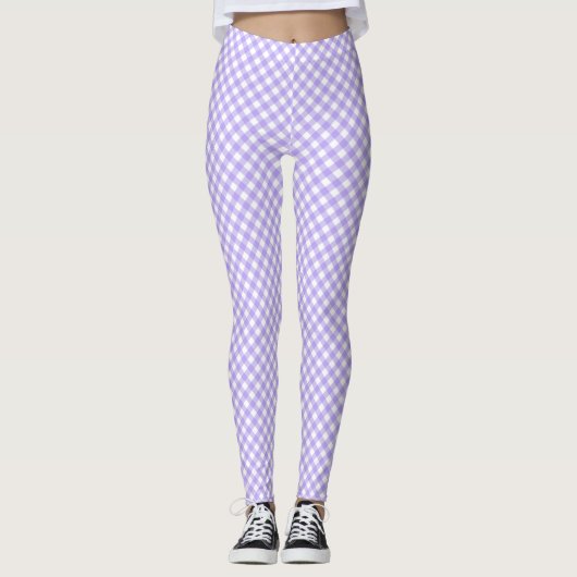 Diagonaal Lavendel en wit dambord Leggings (Voorkant)