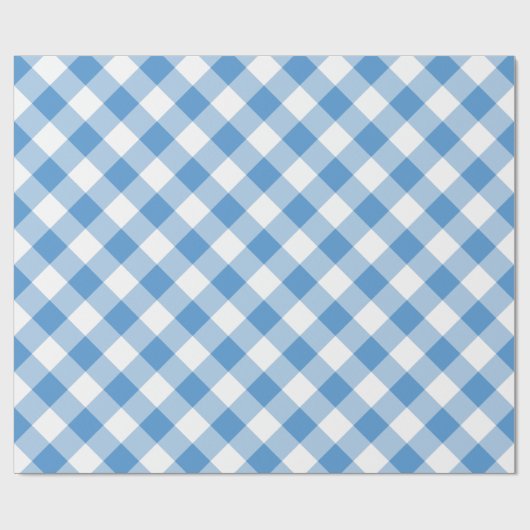 Diagonaal Licht Blauw en Wit Buffel Plaid Cadeaupapier (Vlak)