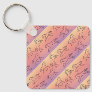 Diagonaal lijnkunst Paard Patroon Galopperende Paa Sleutelhanger