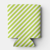 Diagonaal limoengroen en witte strepenpatroon blikjeskoeler (Achterkant)
