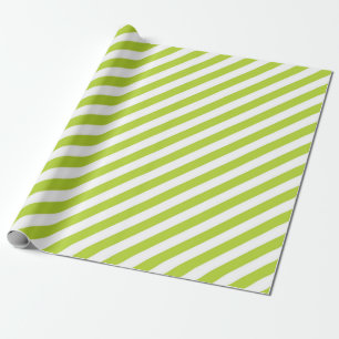 Diagonaal limoengroen en witte strepenpatroon cadeaupapier