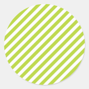 Diagonaal limoengroen en witte strepenpatroon ronde sticker