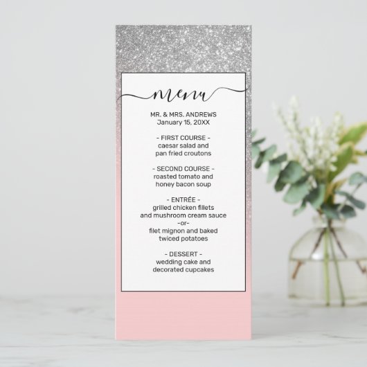 Diagonaal meisje Silver Blush roze ombre gradiënt Menu (Staand voorkant)