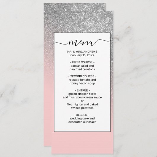 Diagonaal meisje Silver Blush roze ombre gradiënt Menu (Voorkant / Achterkant)