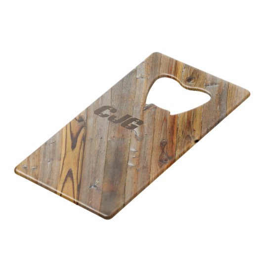 Diagonaal monogram hout creditkaart flessenopener (Voorkant Gekanteld)
