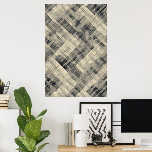 Diagonaal mozaïekraster: neutrale geometrische Teg Poster (Thuiskantoor)
