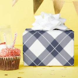 Diagonaal Navy Blauw en Wit Plaid Patroon Cadeaupapier