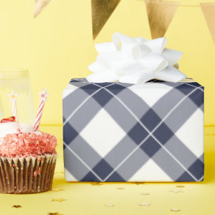 Diagonaal Navy Blauw en Wit Plaid Patroon Cadeaupapier