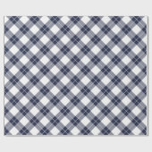 Diagonaal Navy Blauw en Wit Plaid Patroon Cadeaupapier (Vlak)