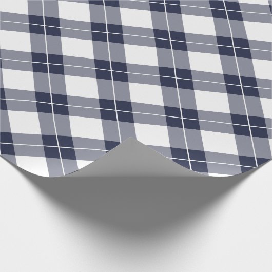 Diagonaal Navy Blauw en Wit Plaid Patroon Cadeaupapier (Hoek)
