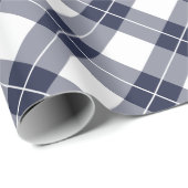 Diagonaal Navy Blauw en Wit Plaid Patroon Cadeaupapier (Rol Hoek)