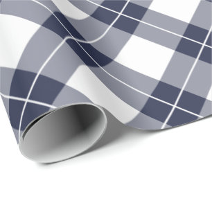 Diagonaal Navy Blauw en Wit Plaid Patroon Cadeaupapier