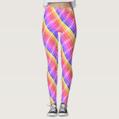 Diagonaal Neon Plaid Streep Gradiënt Leggings (Voorkant)