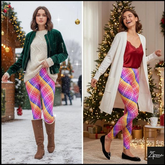 Diagonaal Neon Plaid Streep Gradiënt Leggings
