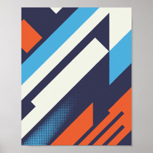 Diagonaal ontwerp in blauw, Sinaasappel en wit Poster