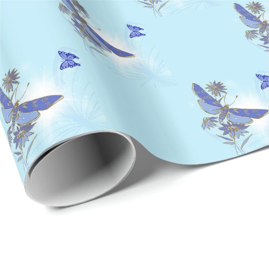 Diagonaal opvulpapier voor blauwe vlinder cadeaupapier (Rol Hoek)