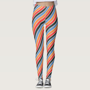 diagonaal oranje, hemelsblauw en rode strepen leggings