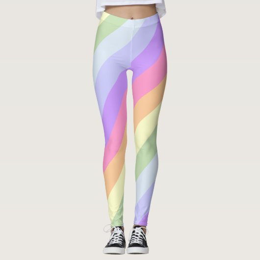 Diagonaal-pasteelregenboogstrips Leggings (Voorkant)