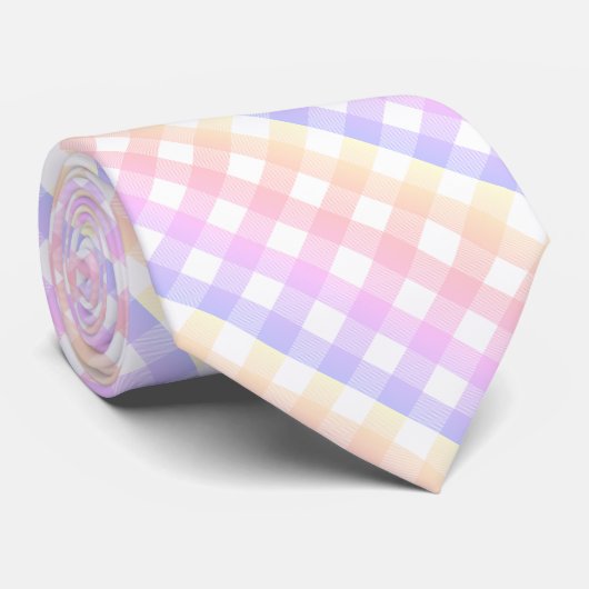 Diagonaal Pastel Rainbow Checkerboard Stropdas (Opgerold)