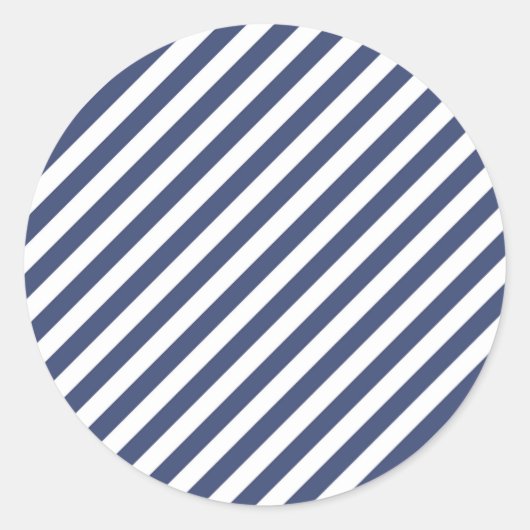 Diagonaal patroon van marineblauwe en witte strepe ronde sticker (Voorkant)