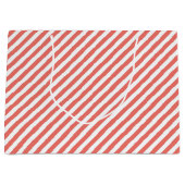 Diagonaal patroon van roze en witte strepen groot cadeauzakje (Voorkant)