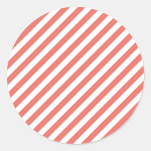 Diagonaal patroon van roze en witte strepen ronde sticker