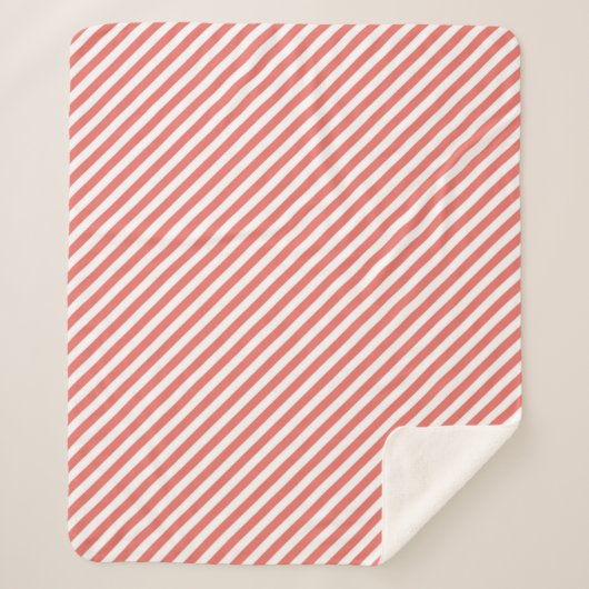 Diagonaal patroon van roze en witte strepen sherpa deken (Voorkant)