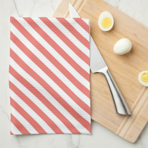 Diagonaal patroon van roze en witte strepen theedoek