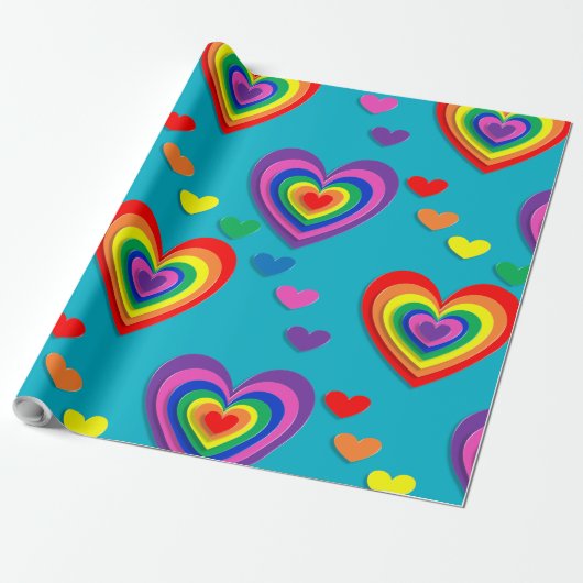 diagonaal regenboogharten inpakpapier (Uitgerold)