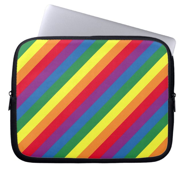 Diagonaal regenboogpatroon laptop sleeve (Voorkant)