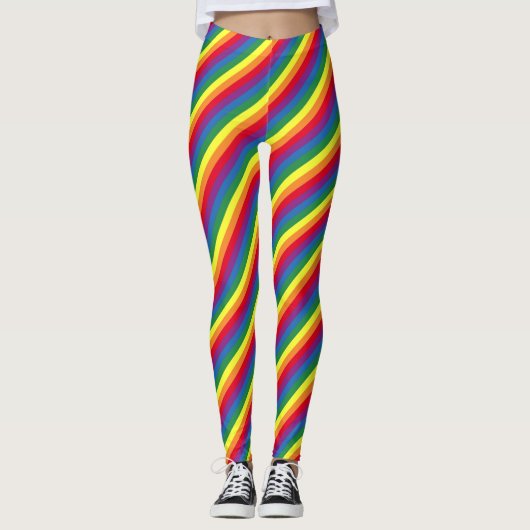 Diagonaal regenboogpatroon leggings (Voorkant)