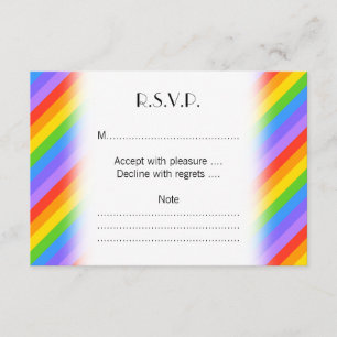 Diagonaal regenboogstrips patroon. RSVP kaartje