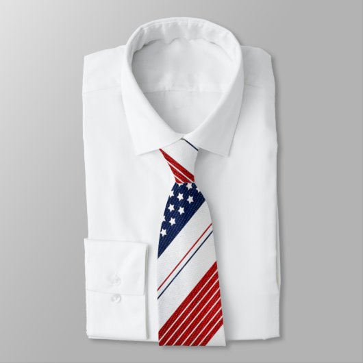 Diagonaal Rood Blauw Stars & Stripes Patroon Stropdas (Gebonden)