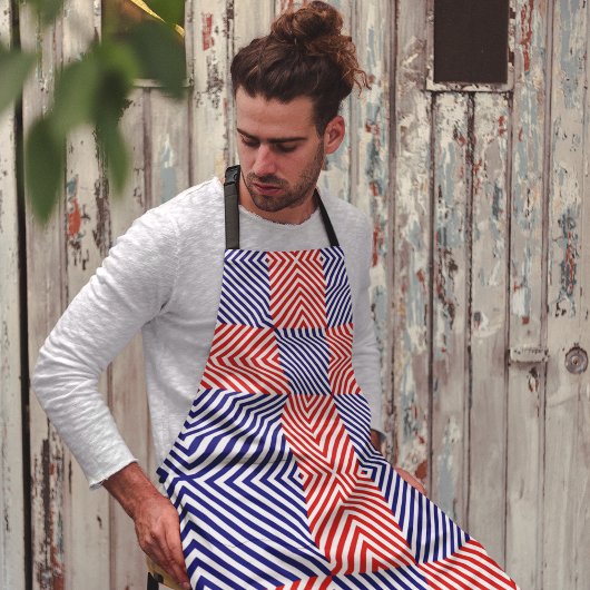 Diagonaal rood en blauw schort