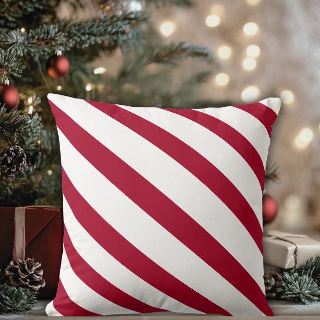 Diagonaal rood en wit kussen (Red and White Diagonal Striped Throw Pillow)